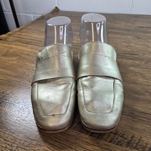 Free People At Ease Gold Leather Mules Loafers - Picture 10 of 11